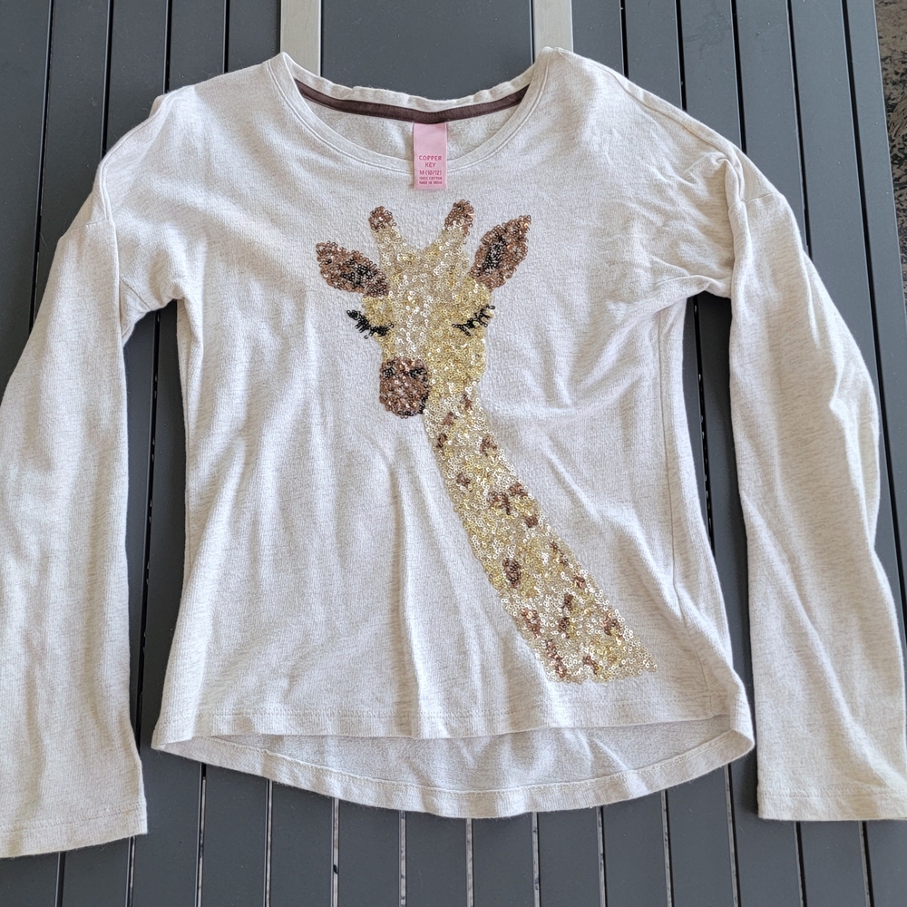Copper Key Cream Long Sleeve with Sequin Giraffe Girls Med 10/12